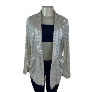 Main Strip Womens Gold Tone Sequined Open Front Cardigan Jacket Sz S - New